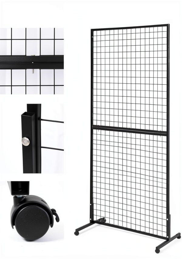 Gridwall Display Rack LYASILYHS 3x6 ft Black Metal with Wheels-2