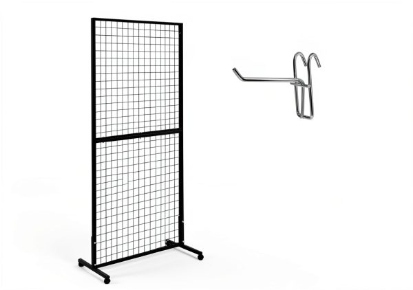 Gridwall Display Rack LYASILYHS 3x6 ft Black Metal with Wheels-1