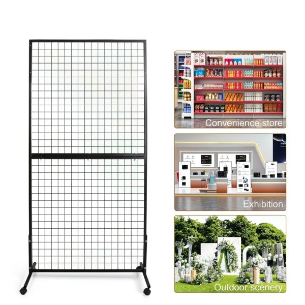 Gridwall Display Rack LYASILYHS 3x6 ft Black Metal with Wheels-5