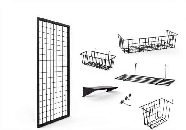 NectaCol Black Metal Gridwall Panel 3‑Pack Wall‑Mounted Organizer-4