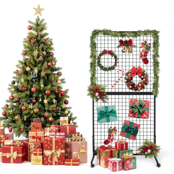 Gridwall Display Rack LYASILYHS 3x6 ft Black Metal with Wheels-4