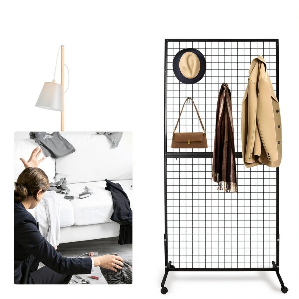 Gridwall Display Rack LYASILYHS 3x6 ft Black Metal with Wheels-3