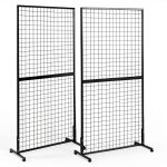 Gridwall Display Rack LYASILYHS 3x6 ft Black Metal with Wheels-0