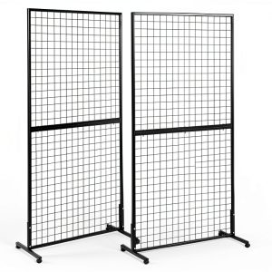 Gridwall Display Rack LYASILYHS 3x6 ft Black Metal with Wheels-0
